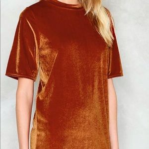 Rust Oversized Velvet T Shirt Dress